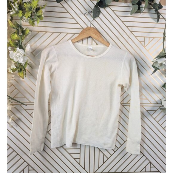 American Apparel Women's Beige Ivory Crop Thermal Henley Made In USA XXS READ - Picture 1 of 6